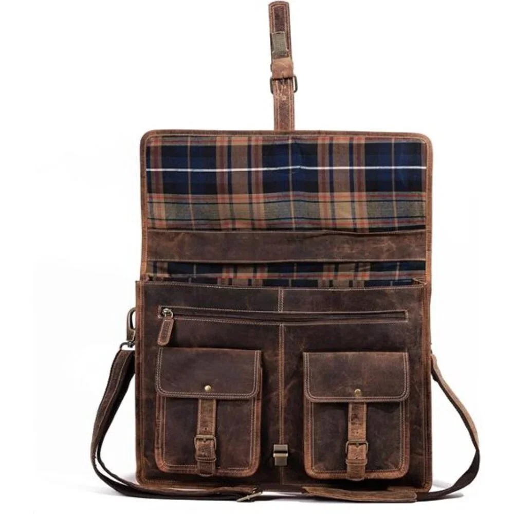Leather Briefcase 18 inch Laptop Messenger Bag for Men Women Satchel Office Bag